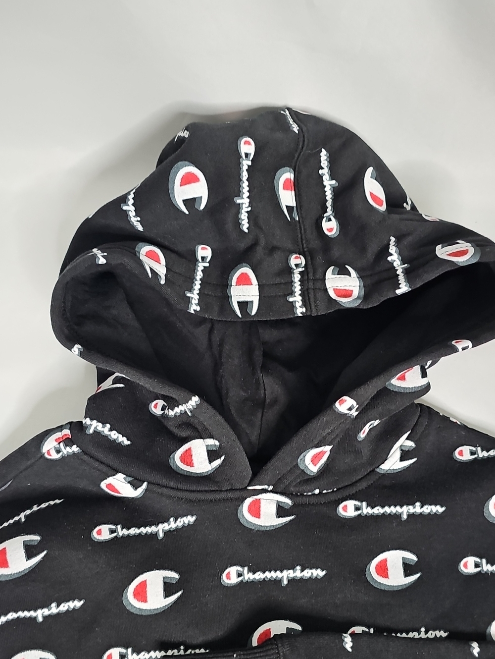 Champion Black Hoodie with Red & White Logo Print - Picture 3 of 4